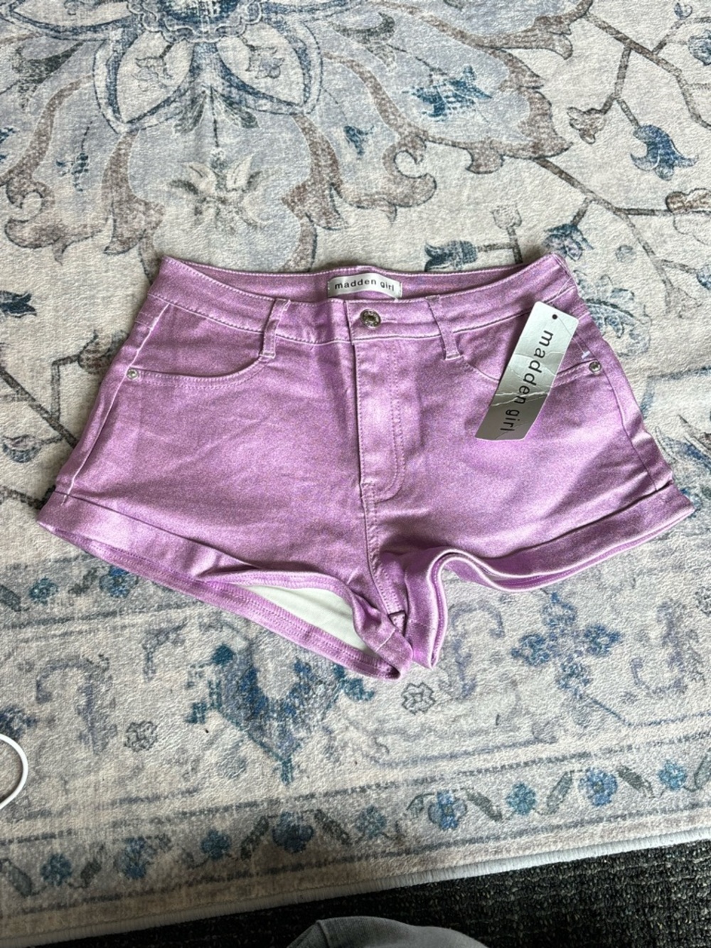 Madden Girl Metallic Lilac High-Rise  Jean Shorts